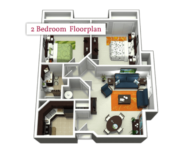 2 Bedroom, 2 Bath - 721 Square Feet